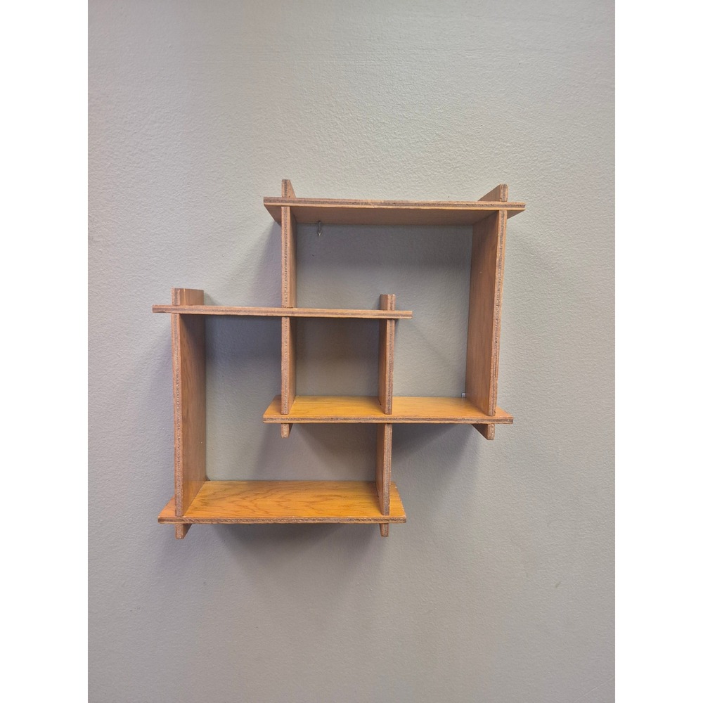 Vintage MCM Geometric Gay Box Wall Shelf Shadow Box Display Curio Wood Decor